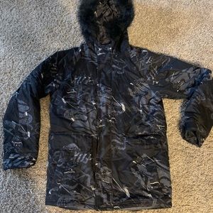 Black fox racing snow winter jacket/coat unisex size Small adult with faux fur